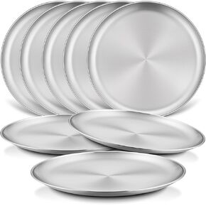 HaWare 8-Piece 18/8 Stainless Steel Kids Plates, 8 Inches Metal Dinner Plates for Toddler Children, Round Serving Plates for Feeding Camping, Non-Toxic Dishes, Shatterproof & Reusable, Dishwasher Safe