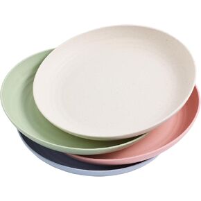 Bellsal Bamboo Fiber Kids Plates 4 Pack 10 inch Unbreakable Kids Plates with 4 Colors Dishwasher & Microwave Safe (Lid-Free Design)