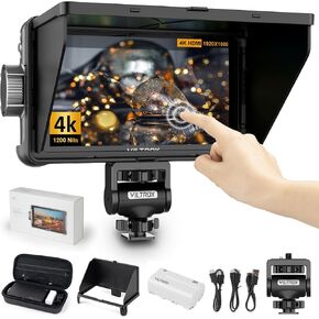 VILTROX DC-550 5.5" Touch Screen DSLR Camera Field Monitor, 1200 Nits High-Bright, 4K HDMI in and Out, with Battery/Sunshade Hood, 3D LUT, Focus Assist, Waveform for Nikon Sony Canon DSLR Cameras