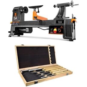 WEN 6-Amp 14-Inch by 20-Inch Variable Speed Benchtop Wood Lathe and 6-Piece 16-to-22-Inch Artisan Chisel Set (34035, CH15)