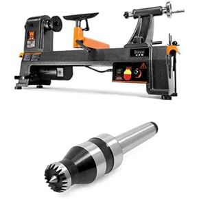 WEN 6-Amp 14-Inch by 20-Inch Variable Speed Benchtop Wood Lathe and 3/4-Inch MT2 Crown Revolving Live Center for Wood Lathes (34035, LA1334)