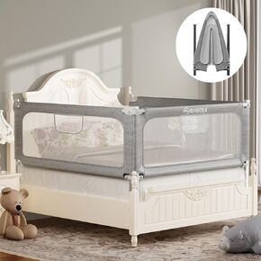 Bed Rail for Toddlers, 2 Minutes Quick Assembly Foldable Bed Rails for Queen, King, Full, Twin Size Bed, Bed Rail Guard with Steady U-Shape Base for Toddlers, Baby, Kids (Grizzly,1 Piece, 54.1")