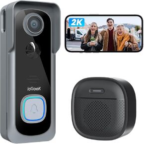 ieGeek Doorbell Camera Wireless No Subscription - Wireless Video Doorbell with Chime, Doorbell with Camera 1080P FHD, Voice Changer, 2-Way Audio, PIR Motion Detection, 2.4Ghz WiFi, Works with Alexa