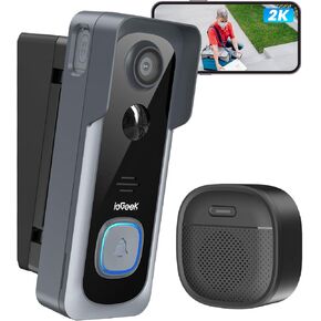 ieGeek 2K Doorbell Camera Wireless No Subscription with Adjustable Doorbell Angle Mount, Video Doorbell with Chime, PIR Motion Detection, 2 Way Audio, Voice Changer, 2.4Ghz WiFi, Works with Alexa