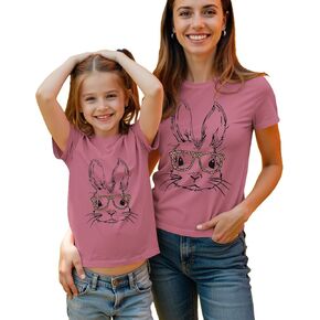 Easter Bunny Family Matching Clothes Mom and Me Cute Rabbit Glasses T-Shirt Summer Short Sleeve Tee Shirt Tops