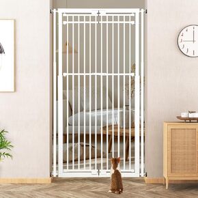 78.8" Extra Tall Cat Gate, 28.3-33" Wide Cat Door for Stairs, Pressure Mounted Easy Walk Through Safety Metal Pet Gate for Doorway, No Drilling Cat Proof Gate (White)