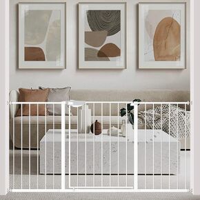 WAOWAO Triple Lock Baby Gate Extra Wide 57.87-62.59" Pressure Mounted Walk Through Swing Auto Close Safety Black Metal Dog Pet Puppy Cat for Stairs,Doorways,Kitchen