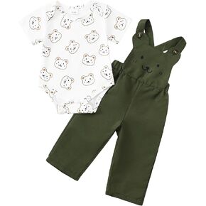 SUNNY PIGGY Baby Boy Clothes Newborn Outfits Short Sleeve Bear Print Romper Adjustable Suspender Overalls Jumpsuit