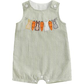 Newborn Baby Boy Easter Outfit Bunny Embroidery Sleeveless Romper Jumpsuit Plaid/Striped Overall Jumpsuit Summer in Kuwait