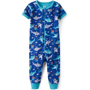 The Children's Place Baby Boys' and Newborn 100% Cotton Short Sleeve Zip Front One Piece Footless Pajamas