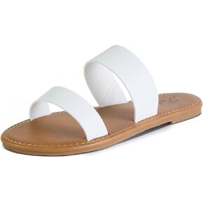 Putu Women's Two Strap Flat Sandals Casual Slide Sandals for Wide Feet