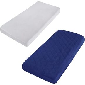 Cot Sheet 31" x 75" White and Cot Mattress Pad Waterproof 30" X 75" Navy