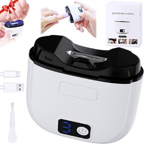 2 in 1 Electric Nail Clipper w/Light Rechargeable, Automatic Nails Trimmer w/Clip Storage, Fingernail Cutter Adjustable 3 Speed, Manicure Care, Filer for Toddler Kids Caregiver Adult Senior