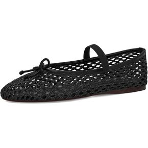 Woven Ballet Flats for Women Cute Raffia Mary Janes Bow Elastic Strap Summer Straw Comfortable Casual Dressy Shoes