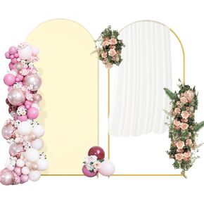 Wedding Arch Backdrop Stand with Wedding Arch Cover Spandex,6.6FT Square Metal Balloon Arch Stand Frame for Wedding Birthday Party Baby Shower Bridal Banquet Decoration, Beige