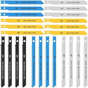 24 PCS u-shank jig saw set مجموعة شفرة ، HCS/HSS JIG شفرات المنشار تناسب معظم الانصمامات الموزعة u ، وشفرات بانوراما مقطوعة لقطع المعادن البلاستيكية الخشبية ، متوافقة