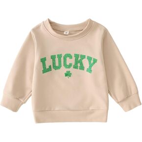 Toddler Baby Boy Girl St. Patricks Day Sweatshirt Irish Lucky Clover Shamrock Shirt Long Sleeve Pullover Outfit Top