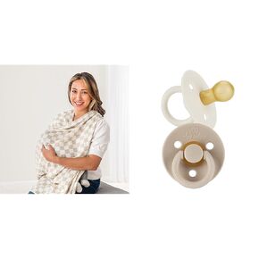 Itzy Ritzy 47" x 47" Breastfeeding Boss Multi-Use Cover, Swaddle & 2-Pack 0-6 Month Cherry Nipple Natural Rubber Pacifiers