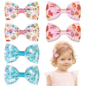 6pcs Easter Hair Clips for Baby Girls 2.75inches Easter Egg Hair Bows Infant Toddler Girls Grosgrain Ribbon Alligator Clips Cute Hair Accessories