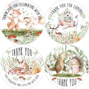 80 Thank You Stickers Woodland Baby Shower, Woodland Theme Baby Shower Thank You Stickers, Forest Creature Woodland Animals Baby Shower Decorations (2 Inch)