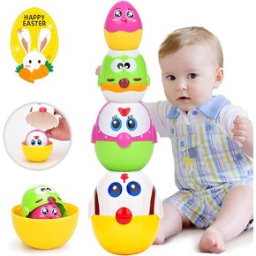 Easter Basket Essentials for Kids, Infant Easter Basket Stuffers, Nesting Eggs for Toddler, Matching & Sorting Toy, Toddler Stacking Toys for 2 3 Year Old Boys Girl, Baby Toys for 18 Month