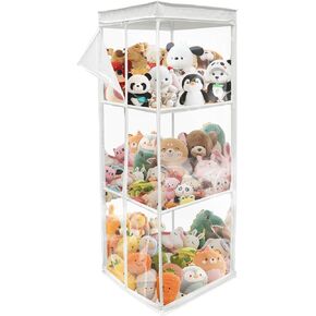 3-Tier Plush Toy Storage Organizer with Zippered PVC Dustproof Cover, Large Capacity Stuffed Animal Holder for Kids Room Nursery Bedroom