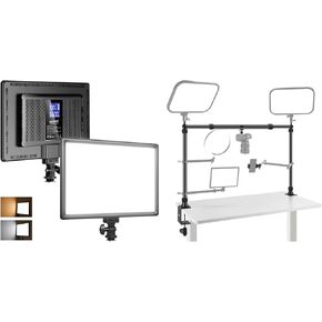 NEEWER 192 LED Video Light Panel, 20W Ultra Thin Bi Color Dimmable DSLR Camera Soft Light with 8000mAh Built in Lithium Battery, 3200-5600K CRI97+, Overhead Camera Mount Rig Included