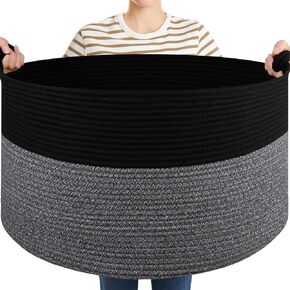 سلة تخزين بطانية كبيرة لغرفة المعيشة ، 22.8 "× 22.8" × 13 "سلة حبل قطنية منسوجة مع مقابض ، تخزين ألعاب الطفل ، عائق الغسيل للملابس ، الوسائد ، المناشف الصفراء والأبيض