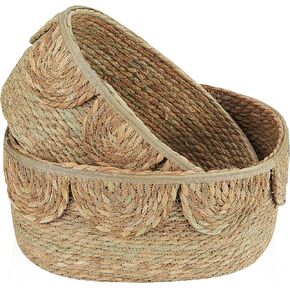 FairyHaus Scalloped Basket 2Pack, Natural Seagrass Wicker Storage Basket for Nursery, Handwoven Scalloped Baskets for Storage, Large and Small Oval Baskets, 15 x 11 x 7 & 13.38 x 9.45 x 6.5"