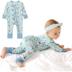 Precious Panda Ruffled Zippered Viscose from Bamboo One-Piece Ultra Soft Baby Clothes for Girls and Boys Footless Sleepers Rompers Blue 18-24M
