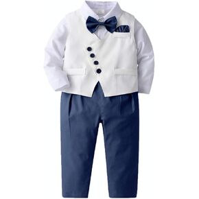 Boarnseorl Baby Boys Outfits Sets, Infant Shirt + Pants + Bow Tie + Suspenders + Cap