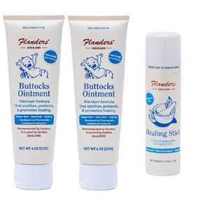 Flanders Skin Relief Bundle – 2 Tubes of Buttocks Ointment and 1 Stick of Healing Balm, Pharmacist Developed, All-Natural, Safe for Sensitive Skin, Made in USA