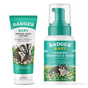 Badger Diaper Cream and Baby Wash Bundle - Zinc Oxide Diaper Cream Calendula with Beeswax & Sunflower, Baby Wash Calming Chamomile - All Organic