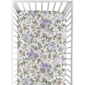 Sweet Jojo Designs Fitted Baby Crib Sheets (Vintage Boho Floral) for Girls, Infant Nursery, Toddler Room - Standard Size (Purple, Shabby Chic, Flower, Rose, Watercolor, Garden, Bohemian, Farmhouse)