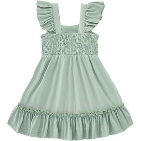 Smocked Dress Girls Solid Spring Summer Dresses for Toddler Sleeveless Sundress 2-6 Years