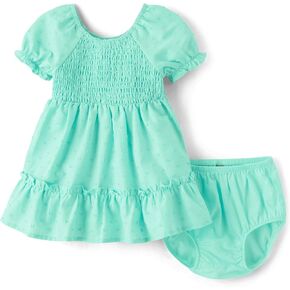 The Children's Place,Baby-Girls,and Toddler Short Sleeve Dressy Dresses,Mint Tea,3 Months,6 Months