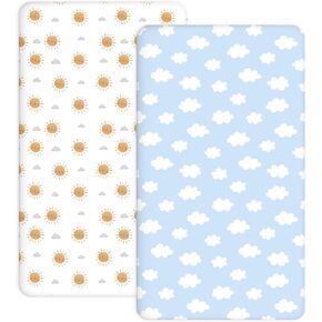 Pack and Play Sheets 2 Pack, Fitted Jersey Knit Mini Crib Sheets for Baby Boys and Girls, Compatible with Graco Pack N Play and Mini Crib Mattress (Pank N Play/Mini Crib Sheets, Floral Fawn)