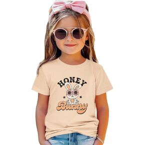 Toddler Girls Easter Bunny Shirt Honey Bunny Tshirt Cute Rabbit Outfits Baby Short Sleeve Tee Tops(Apricot,18-24Months)