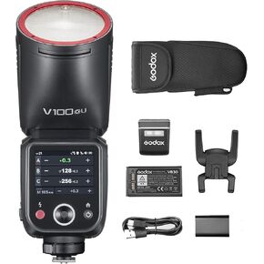 Godox V100-O Flash for Olympus for Panasonic Camera,Round Head Camera Flash Speedlite,TTL Touch Screen 2.4G Wireless X System (Godox V1 Upgrade)