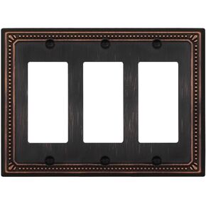 2-Pack Double Decorator Wall Plates, Sunken Pearls Aged Bronze Outlet Covers, Metal Face Plates for Electrical Outlets, GFCI, Dimmer Switch, 2 Gang, 4.96''*4.88'', Midsize