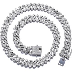 HDMENC Mens and Womens Miami Cuban Link Chain Necklace 12mm Diamond Prong Cuban Chain 18/20/24inch Length Hip Hop Jewely.