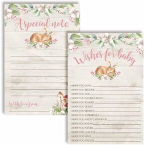 Amanda Creation Little Deer Woodland Girl Baby Wishes Cards 20, 4"x6" - Great Keepsake and Fun Activity for Baby Showers - Wishes for Baby Keepsakes Last Generations - Fill-In, Double-Sided Cards
