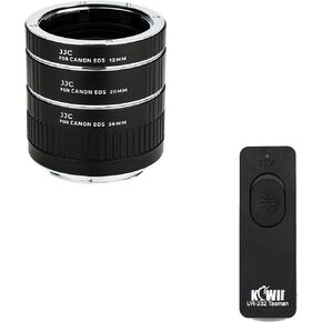 JJC EF/EF-S Mount Macro Extension Tube Set & RS-60E3 Remote Shutter for Canon Rebel T7 T6 T5 T8i T7i T6i T6s T5i T4i T3i T4i T3i T2i T1i XSi XTi SL3 SL2 SL1 EOS 90D 80D 77D 70D 60D & More Cameras