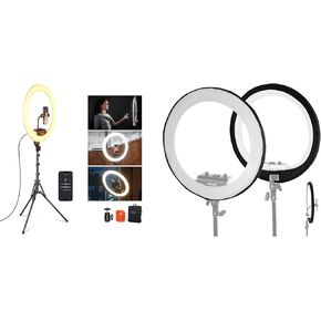 NEEWER Professional Ring Light with Stand and Phone Holder, Diffuser Included, 18 inch Ultra Thin, 45W 2900K-7000K TLCI98, App Control, Softer Lighting for Makeup Live Stream TikTok, RP18B Pro Black