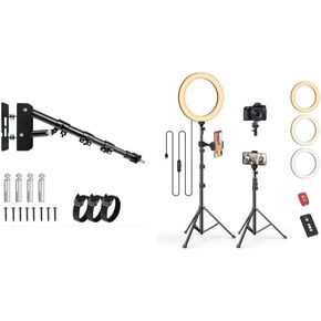 EMART 10‘’ Ring Light 55'' Height Adjustable Tripod and Ring Light Wall Mount Arm, Dimmable Round Light with Remote
