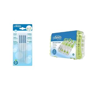 Dr. Brown's Natural Flow Baby Bottle Vent System Cleaning Brushes and Dishwasher Basket for Bottle Parts, 4 Brushes and 1 Basket