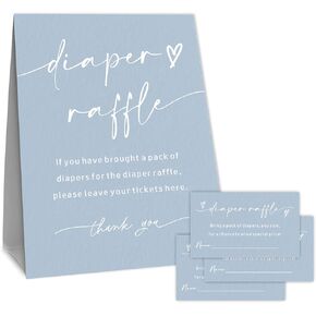 Baby Shower Diaper Raffle Game Set, Baby Announcement, Baby Shower, Supplies & Decorations For Gender Reveal, 1 Blue Standing Sign & 50 Diaper Raffle Tickets - A02
