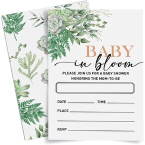 Baby in Bloom Baby Shower Invitations for Boy, Succulent Greenery Baby Shower Invitations Baby Shower Party Invites Card, 20 Invites with Envelopes (4"x6")
