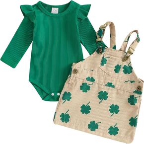 St Patricks Day Outfit Toddler Girl Romper Skirt Set Ribbed Romper Corduroy Skirt 0 3 6 12 18 24 Months Dress Outfit