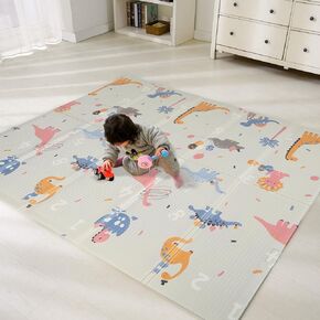 Bammax X-Large Waterproof Foam Padded Baby Play Mat | Safe Foam Reversible & Foldable | 70" x 78" | Use as Baby Crawling Mat or Kids Play Mat for Floor - Giraffe & Mixed Animals